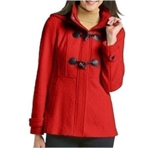 JESSICA SIMPSON red hooded texture toggle coat